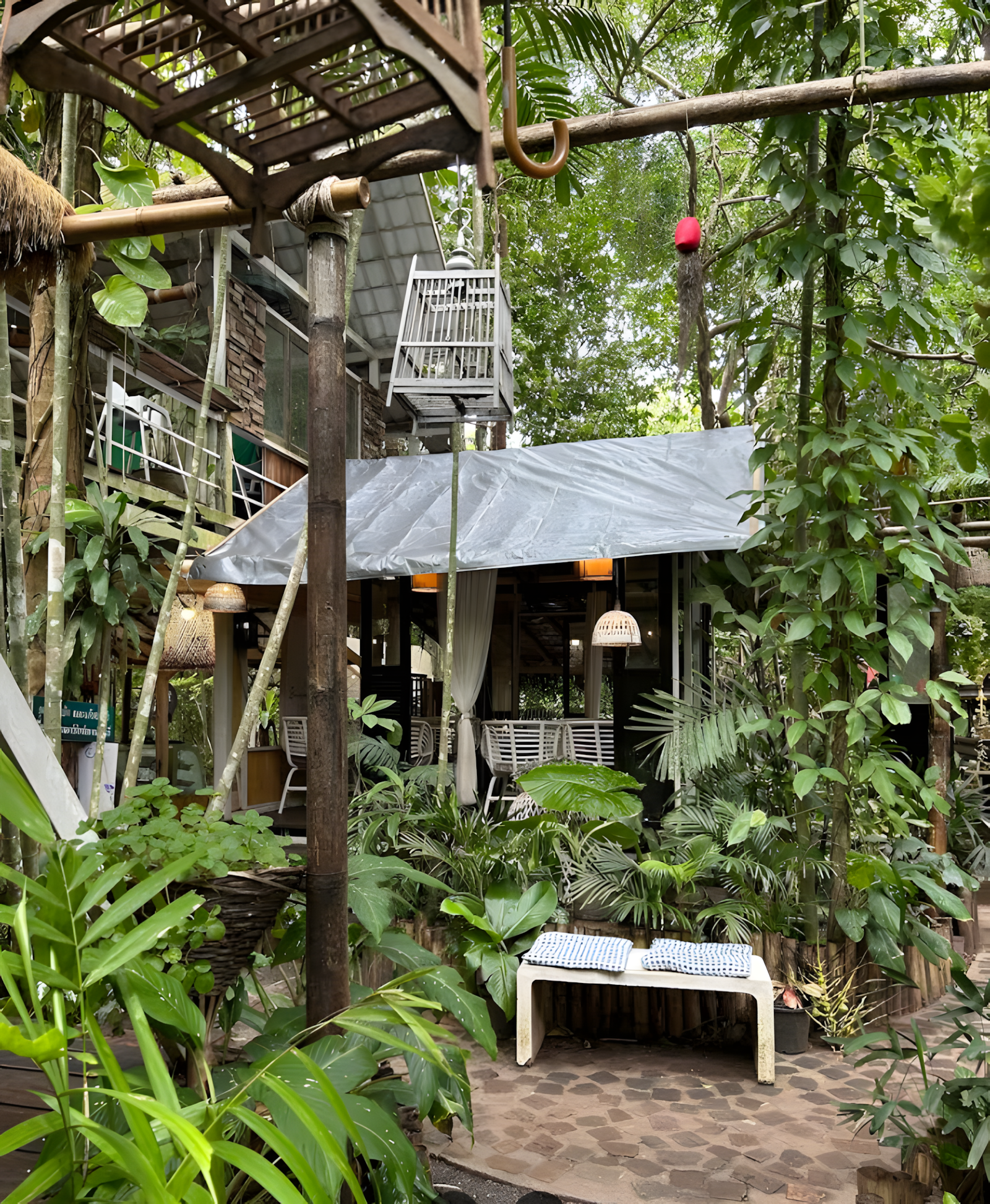 Covered dining area in the garden